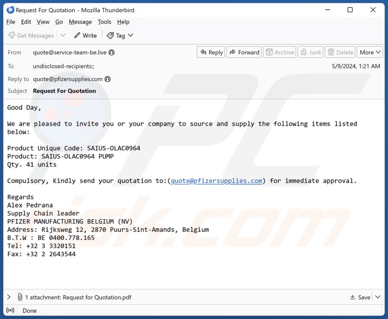 Pfizer Supply Email Zwendel derde variant