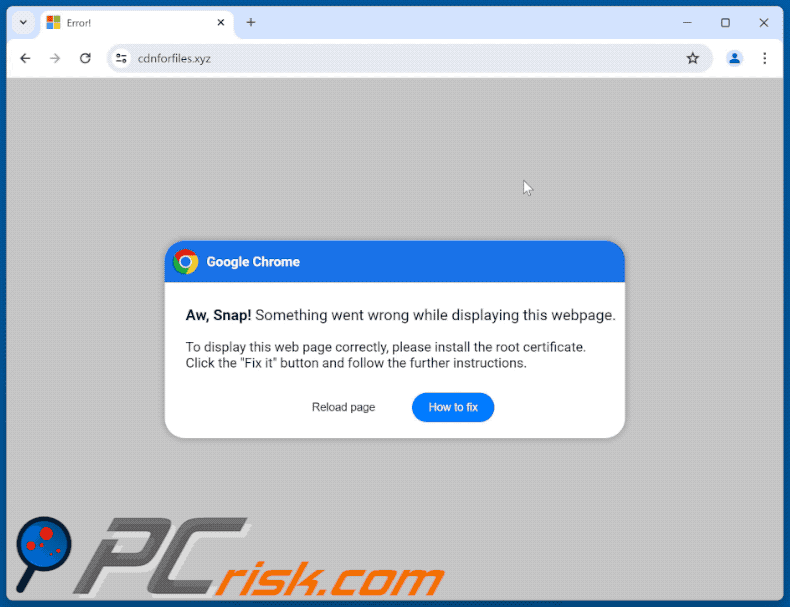 Verschijning van Please Install The Root Certificate oplichterij (GIF)