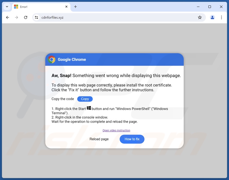 Tweede pop-up weergegeven door Please Install The Root Certificate oplichterij (GIF)