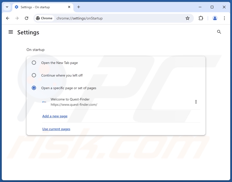 Quest-finder.com verwijderen uit de startpagina van Google Chrome