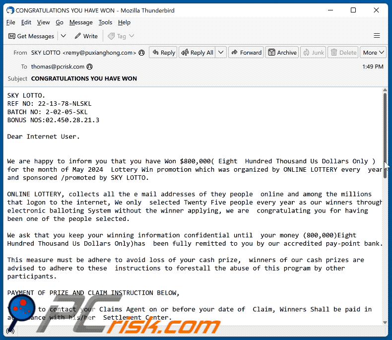 SKY LOTTO Oplichter e-mail verschijning (GIF)