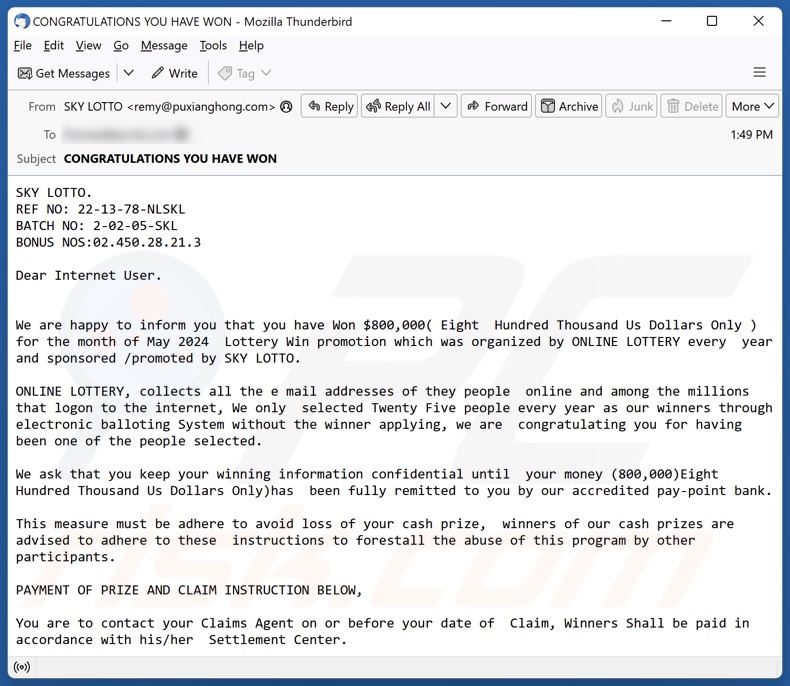 SKY LOTTO spam e-mailcampagne