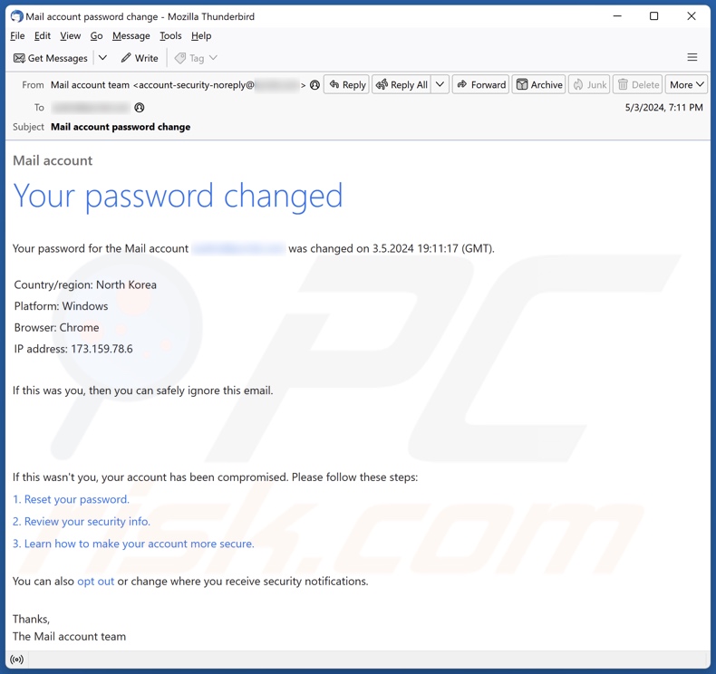 Your Password Changed spam e-mailcampagne