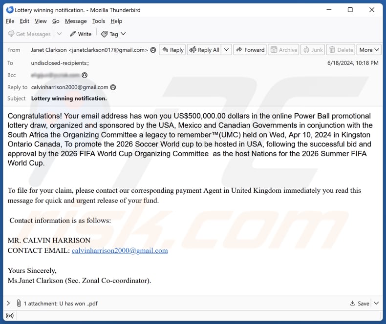 2026 FIFA World Cup Lottery spam e-mailcampagne