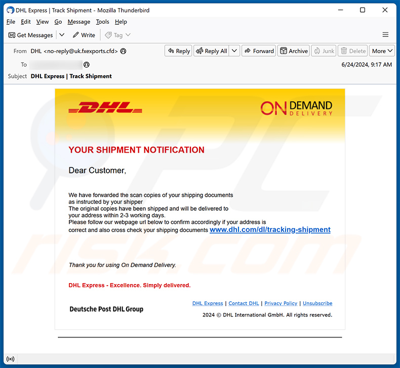 DHL Shipment Notification email oplichterij (2024-06-26)