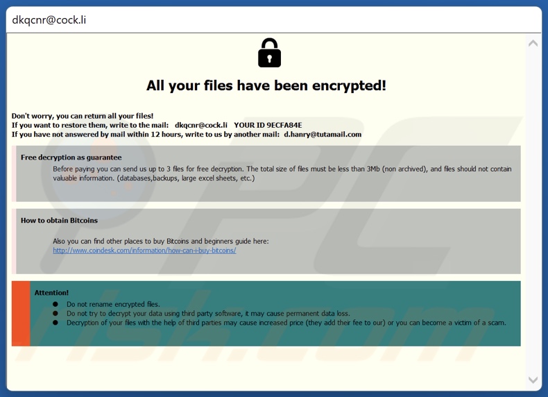 Dkq ransomware losgeldbrief (pop-up)