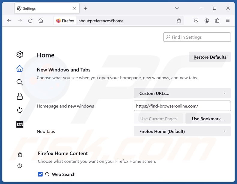 Find-browseronline.com verwijderen uit de startpagina van Mozilla Firefox