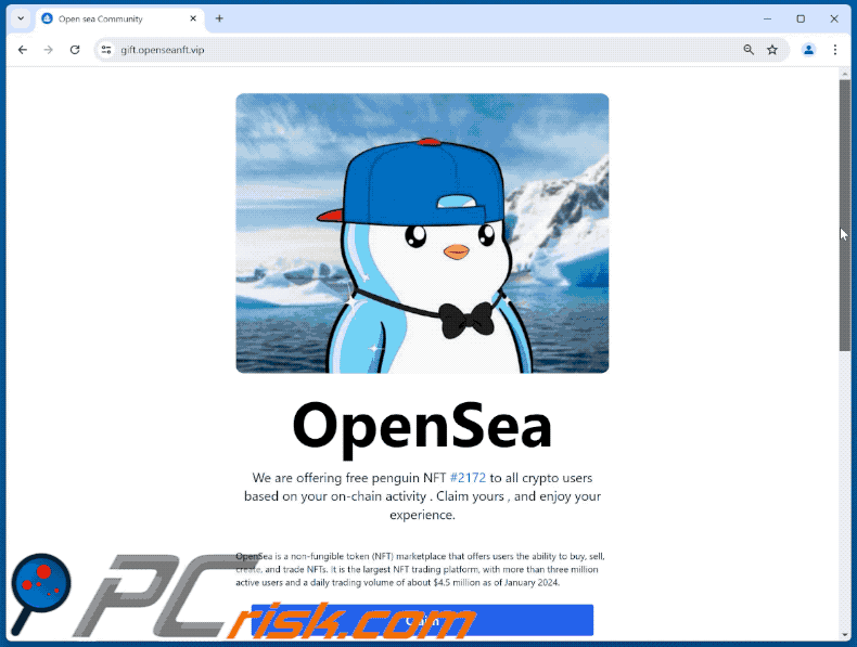 Verschijning van Free Penguin NFT oplichterij (GIF)