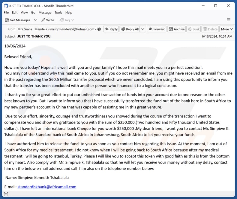 Fund Transaction email spam campagne
