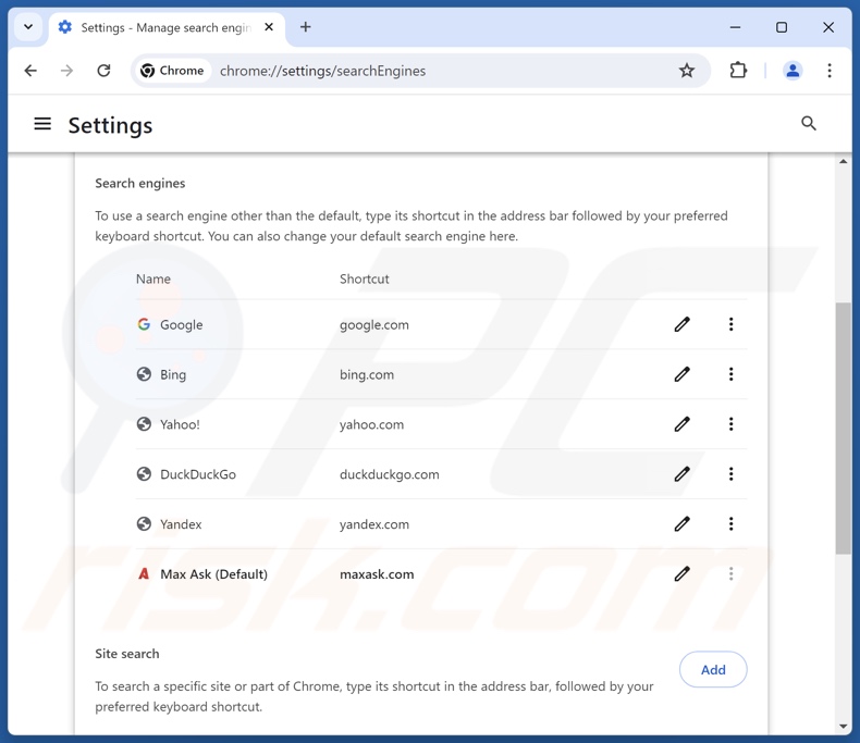 Maxask.com verwijderen uit de standaardzoekmachine van Google Chrome