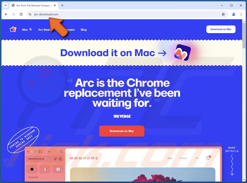 Misleidende website die Poseidon-malware verspreidt (Arc-browser lokt om te downloaden)