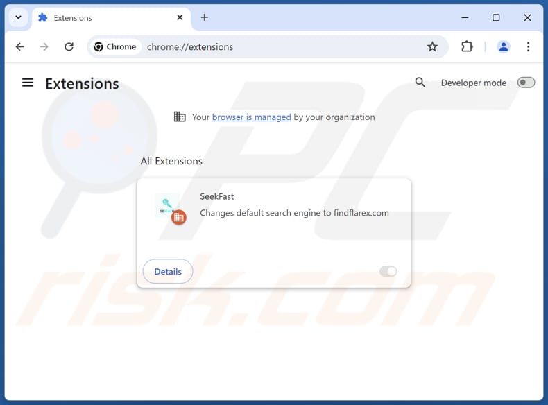 Aan findflarex.com gerelateerde Google Chrome-extensies verwijderen