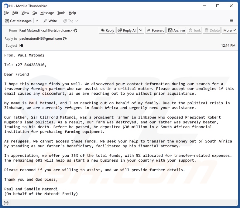Trustworthy Foreign Partner spam e-mailcampagne