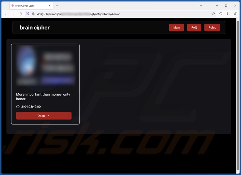 Brain Cipher ransomware site voor het lekken van gegevens