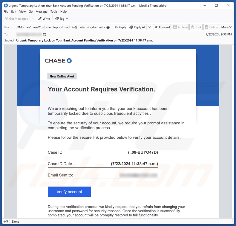 Chase - Account Verification spam e-mailcampagne