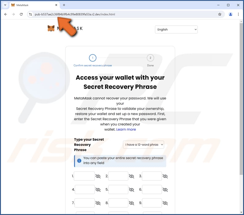 MetaMask Log-In Attempt E-mail Scam phishing pagina