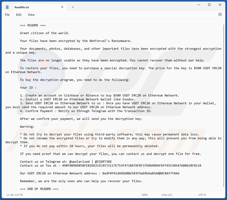 NetForceZ ransomware tekstbestand (ReadMe.txt)