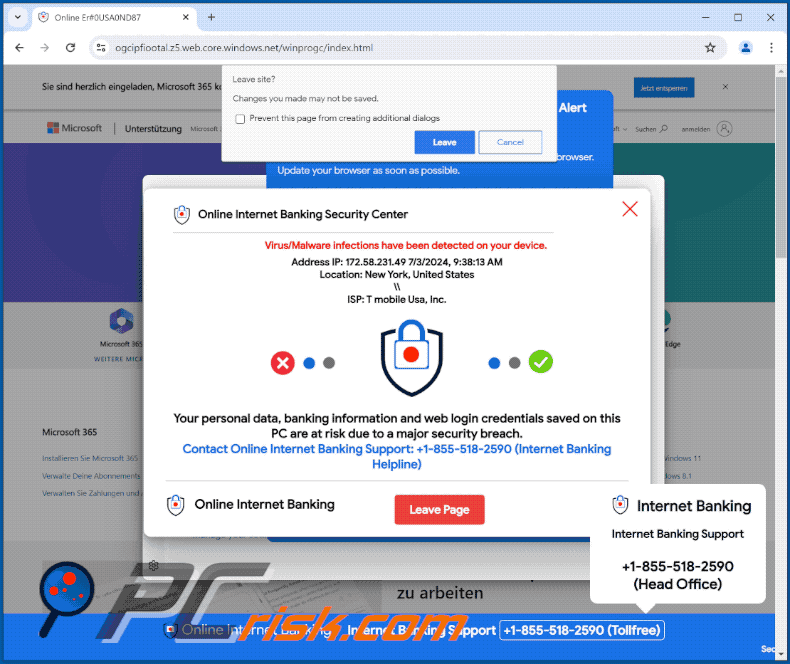 Verschijning van Online Internet Banking Security Center-fraude (GIF)