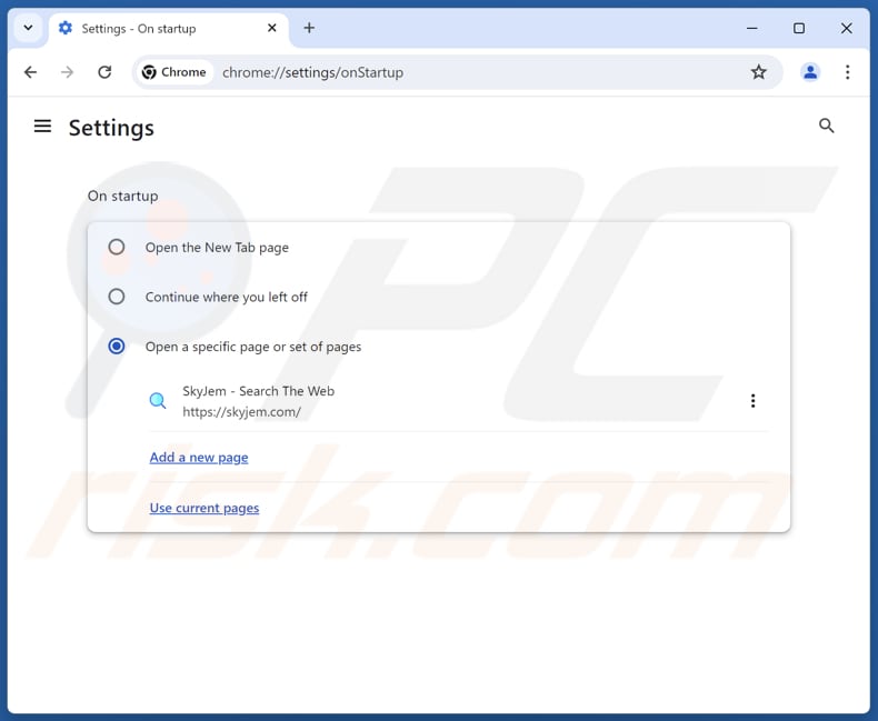 Skyjem.com verwijderen uit de startpagina van Google Chrome
