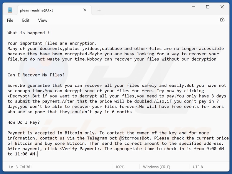 StormCry (Stormous) ransomware tekstbestand (pleas_readme@.txt)
