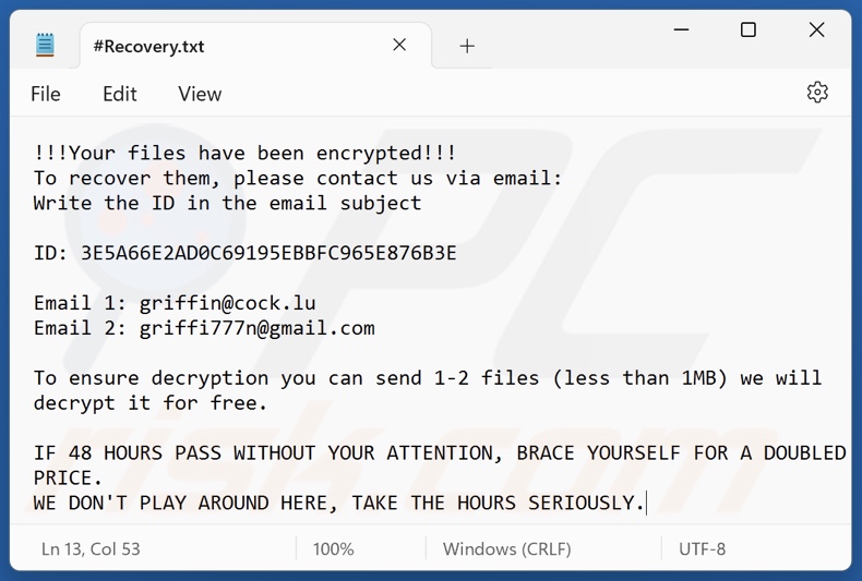Griffin ransomware losgeldbrief (#Recovery.txt)
