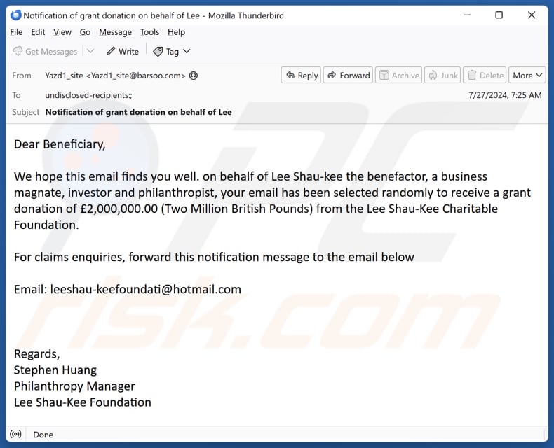 Lee Shau-Kee Charitable Foundation e-mailspamcampagne