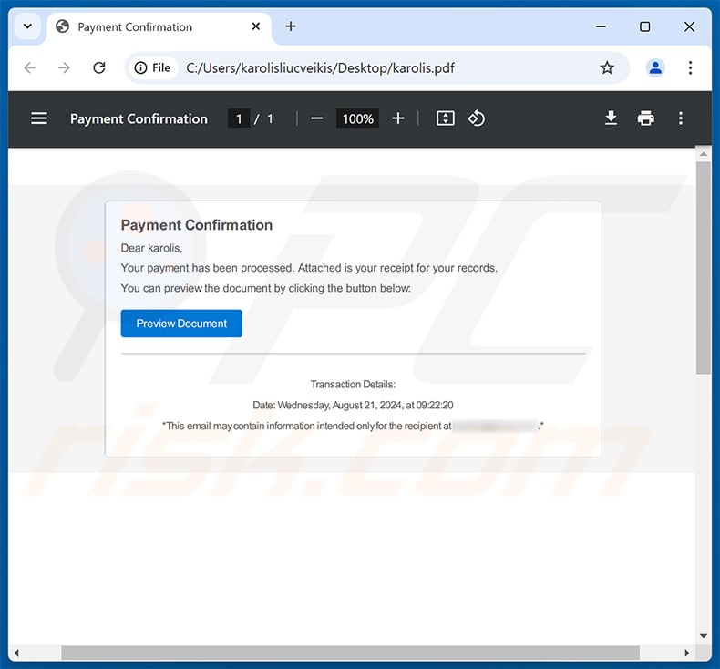 Misleidend PDF-document verspreid via e-mail met betalingsbevestiging (2024-08-27)