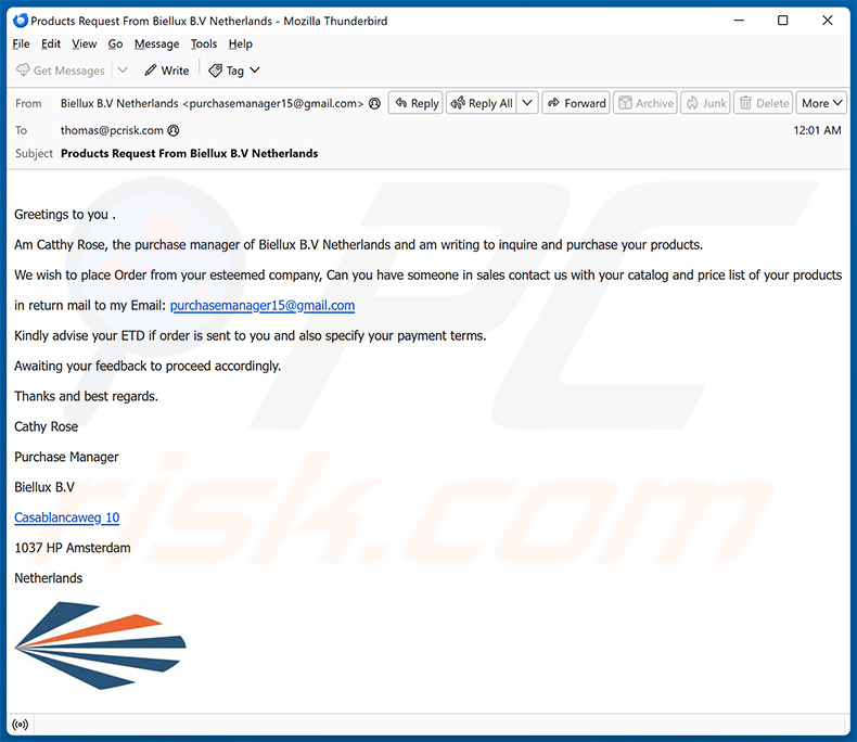 We Are Interested In Your Company Products email oplichterij (2024-08-20)