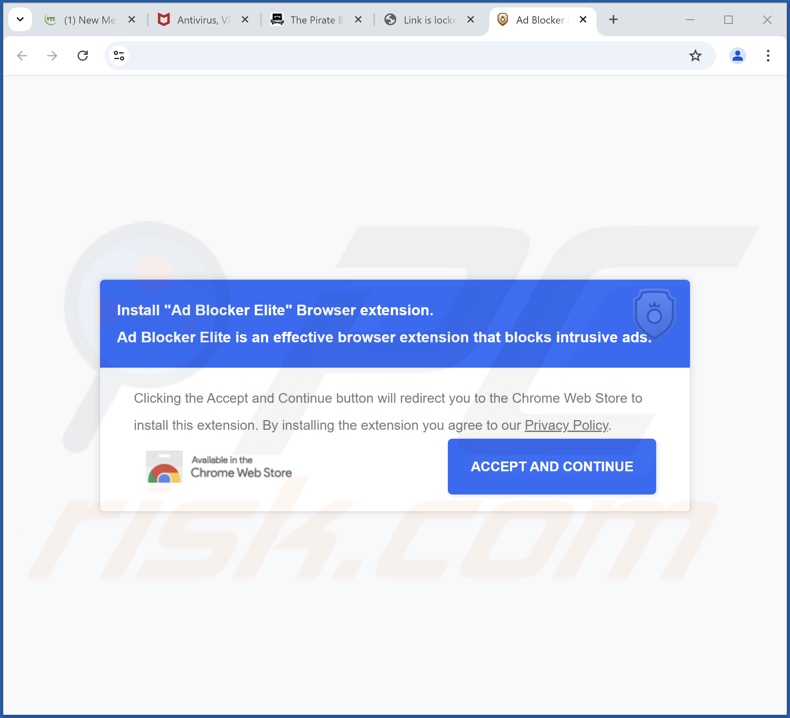 Website die Ad Blocker Elite adware promoot