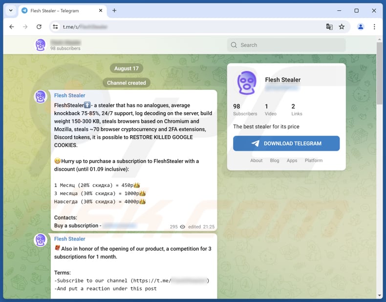 Flesh stealer gepromoot op Telegram