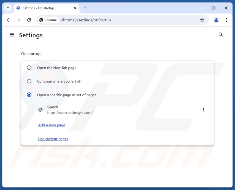 Verwijderen van searchesinstyle.com uit de startpagina van Google Chrome