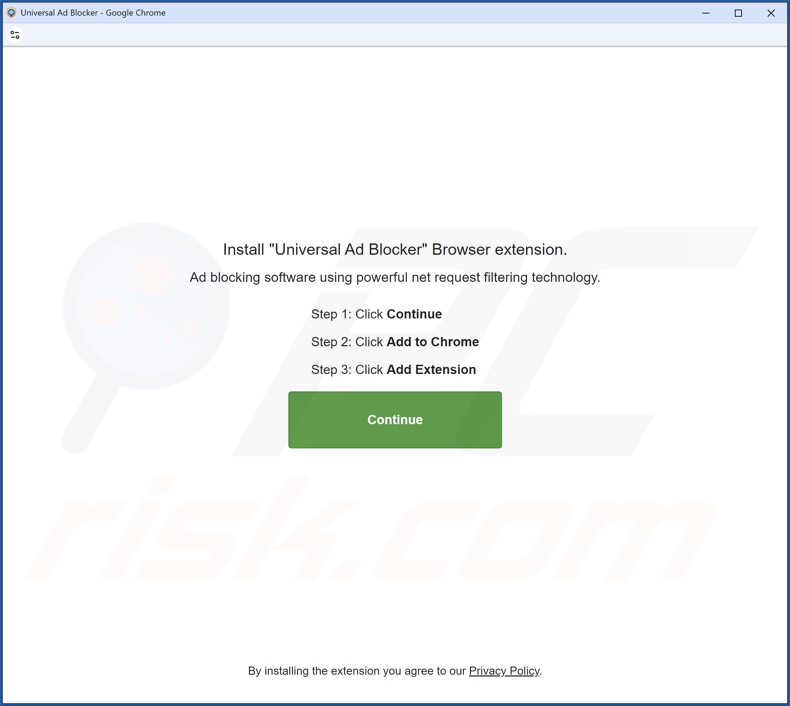 Website die de adware Universal Ad Blocker promoot