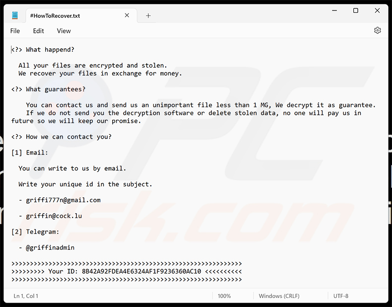 Griffin ransomware noot - #HowToRecover.txt