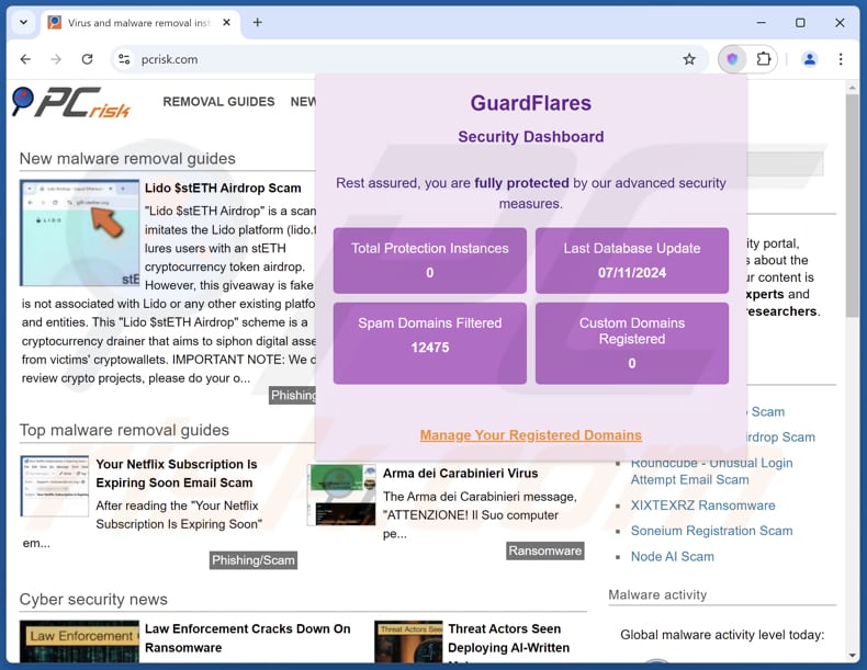 GuardFlare adware uiterlijk van de uitbreiding