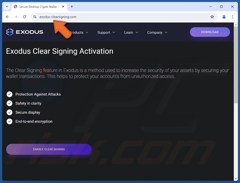 Exodus Clear Signing Activation oplichterij