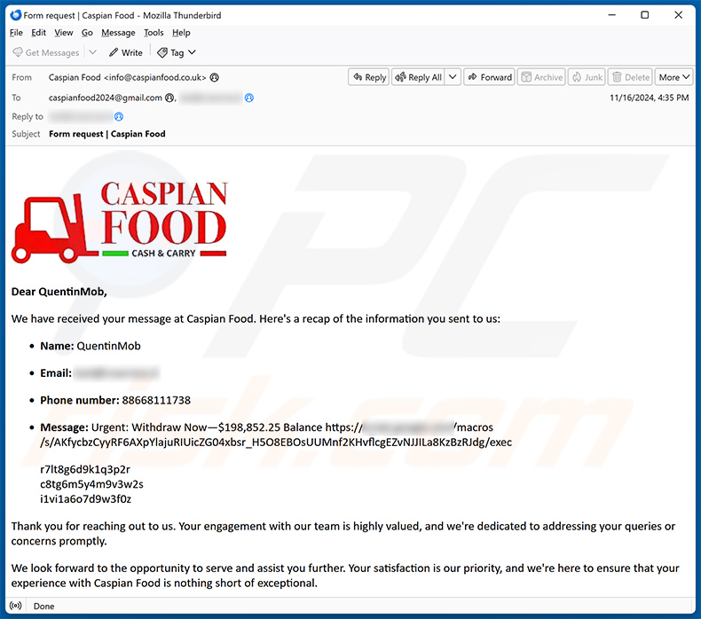Spam email gebruikt om deze valse BitPay-site te promoten (voorbeeld 4)