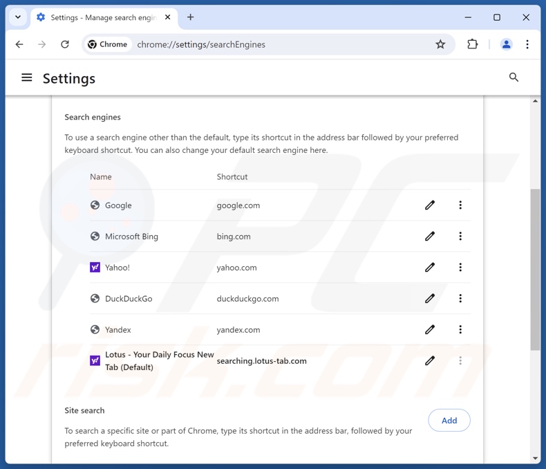 Lotus-tab.com uit de standaardzoekmachine van Google Chrome verwijderen