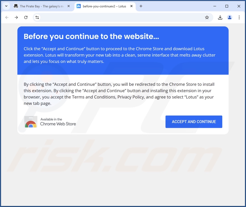 Misleidende website gebruikt om te promoten Lotus - Your Daily Focus New Tab browser hijacker