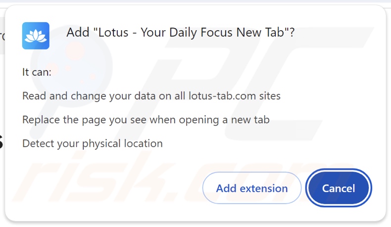 Lotus - Your Daily Focus New Tab browser hijacker vragen om toestemming