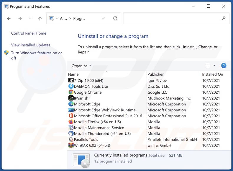 Browser-hijacking applicatie verwijderen via Control Panel