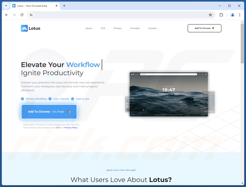 Website gebruikt om te promoten Lotus - Your Daily Focus New Tab browser hijacker