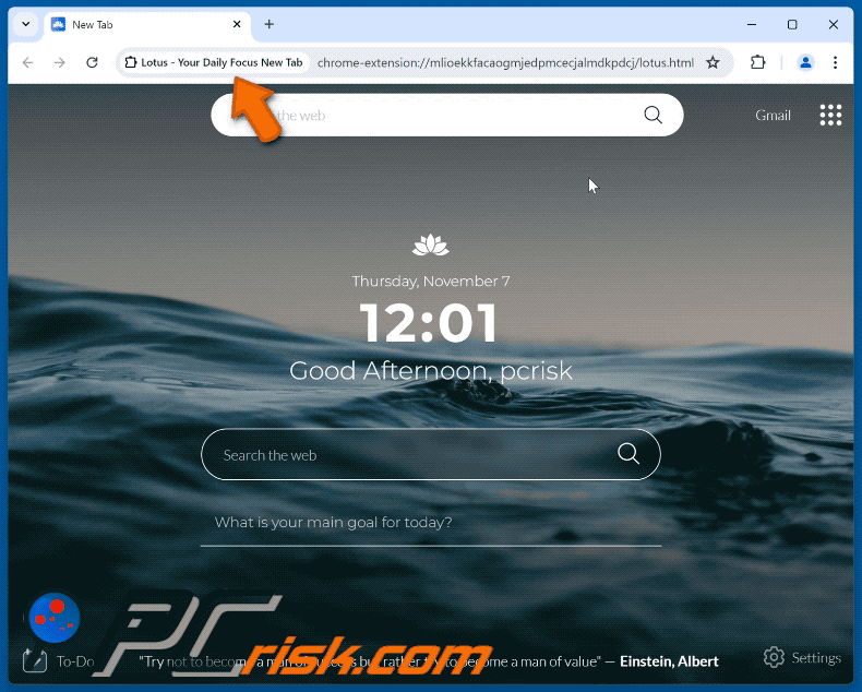 Lotus - Your Daily Focus New Tab browser hijacker doorverwijzen naar Yahoo (GIF)