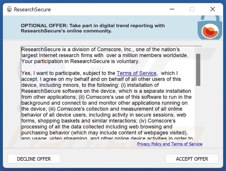 ResearchSecure PUA installatie-instelling