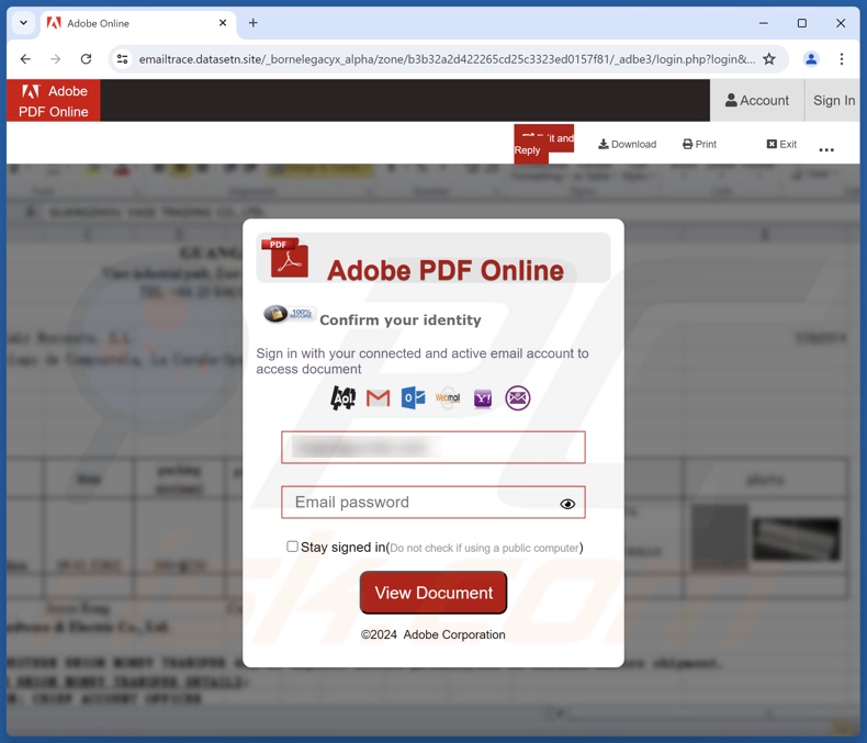 Signed Invoice bedrieglijke e-mailbijlage promoot phishingsite