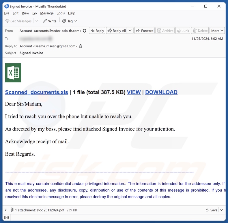 Signed Invoice spam e-mailcampagne