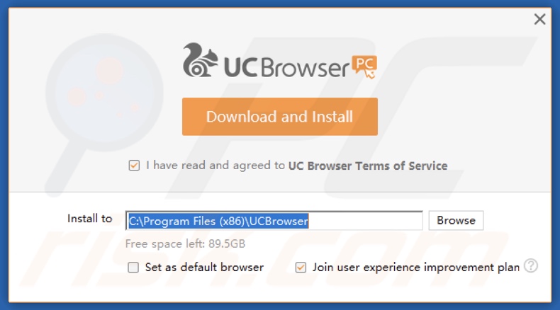 UC Browser PUA installatie-instelling
