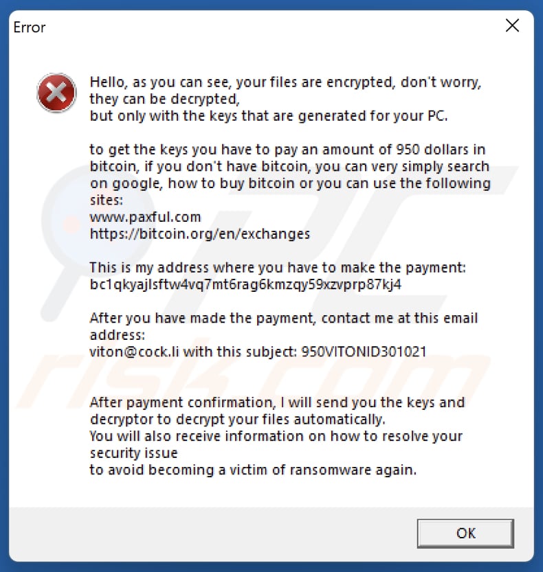 ViT ransomware pop-upvenster