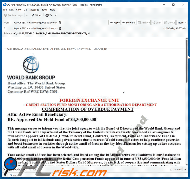 World Bank Group - Overdue Payment Oplichterij via e-mail