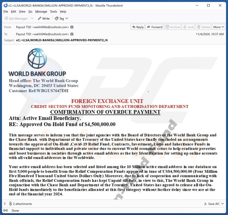 World Bank Group - Overdue Payment spam e-mailcampagne