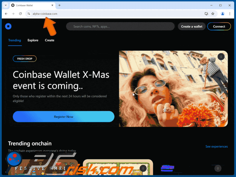 Verschijning van Coinbase Wallet X-Mas Registratie zwendel